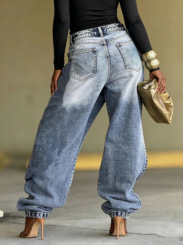 Women's Rhinestone-studded Faux Two-piece Jeans