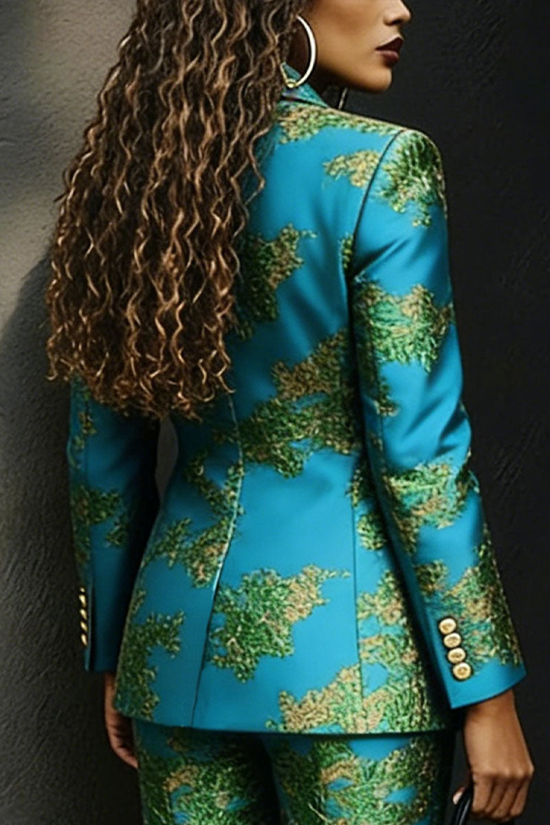 Women's Luxury Jacquard Blazer & Wide-Leg Pants Two-Piece