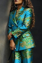 Women's Luxury Jacquard Blazer & Wide-Leg Pants Two-Piece