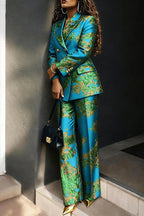 Women's Luxury Jacquard Blazer & Wide-Leg Pants Two-Piece