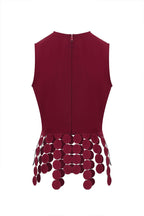 Women's High Neck Red Party Top with Layered Disc Tassel Detail
