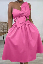 Women's Barbie Style Pink One-Shoulder Crop Top or A-Line Midi Skirt