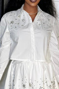 Women's Crystal-Embellished Button-Down Shirt and Skirt