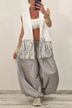 Women's Sleeveless Open-Front Blazer Vest with Sequin Tassel Trim