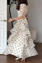 omen's Elegant Tiered Flounce Hem Polka Dot Dress