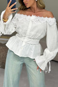 Women Casual One-piece Collar Patchwork Lace Patterned Top or Washed Patchwork Jeans