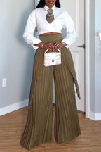 Women's Fashion Cropped Blouse or Double Layer Pleated Pants