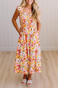 Womens Square Neck Sleeveless Printed Elegant Casual Maxi Dresses