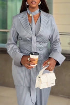 Women's Fashion Commuter Stripe Blazer with Tie or Pants
