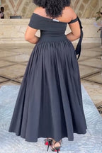 Women's Elegant Asymmetric-Neckline A Line Hem Maxi Dress