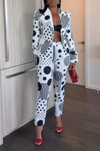 Women's Elegant Lapel Polka-Dot Blazer or Pants