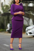 Women's Elegant 3D-Floral Trim Top Bodycon Skirt Set