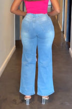 Women Spliced Three-dimensional Flower Scratch Casual Jeans