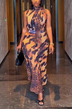 Women Round Neck Printed Top+ Half Skirt Elegant Casual Set