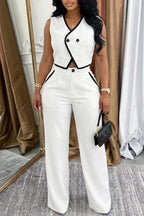 Women's Color Block Cropped Commuter Top Or Wide Leg Pants