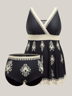 Boho Flower Print Surplice Swim Dress