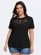 Cotton Stretchy Cut-Out Neckline Plain T-Shirt