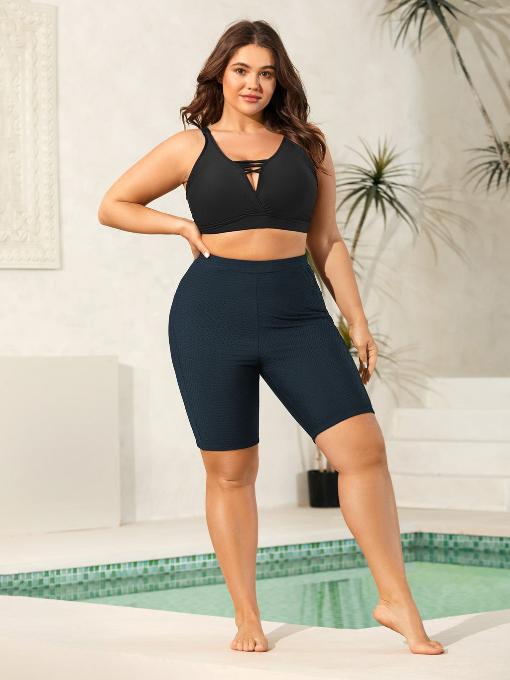 Textured Side Pockets Sculpting Swim Shorts