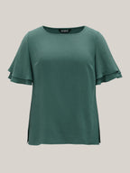 Solid Tiered Ruffles Split Hem Blouse
