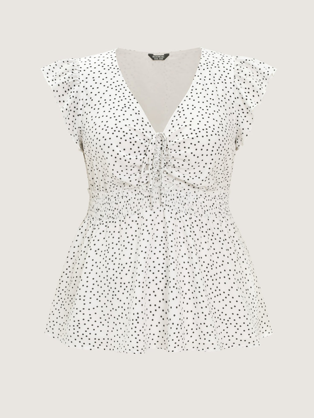Polka Dots Shirred Ruffled Sleeve Blouse