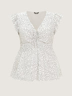 Polka Dots Shirred Ruffled Sleeve Blouse