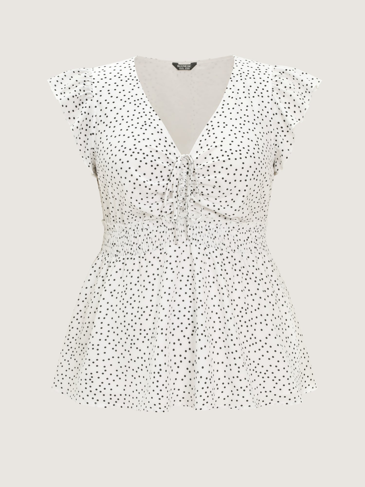 Polka Dots Shirred Ruffled Sleeve Blouse