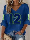 Women's Rugby Print Waffle Long Sleeve T-Shirt