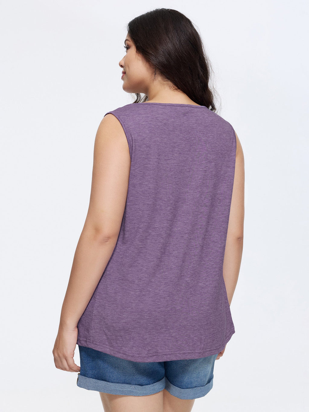 Heather Plicated Detail Square Neck Tank Top