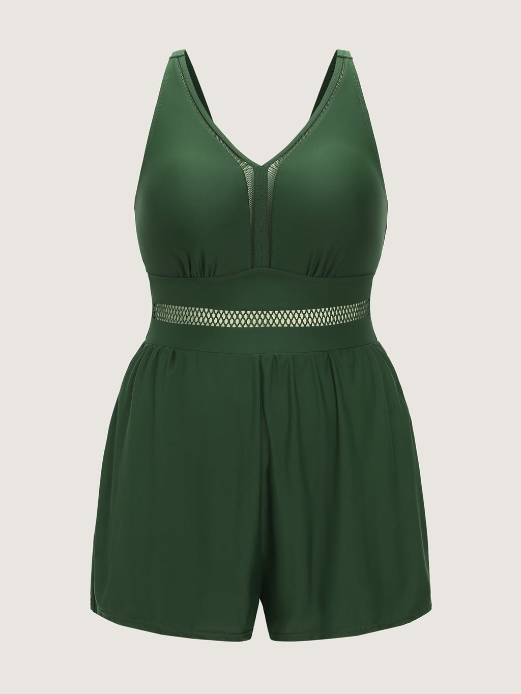 Sheer Mesh Panel V-Neck One-Piece Swimsuit