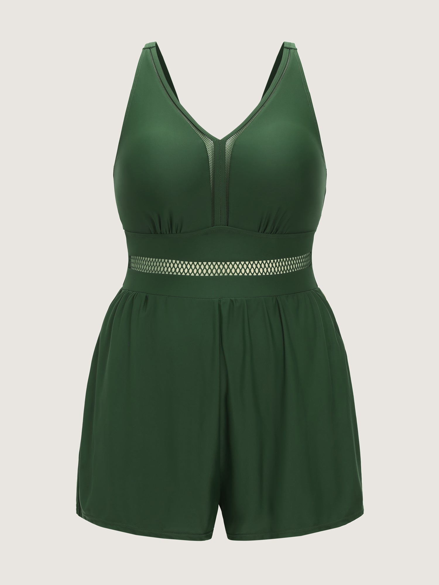 Sheer Mesh Panel V-Neck One-Piece Swimsuit