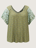Supersoft Floral Print Flared Sleeve Pleated Knit Top