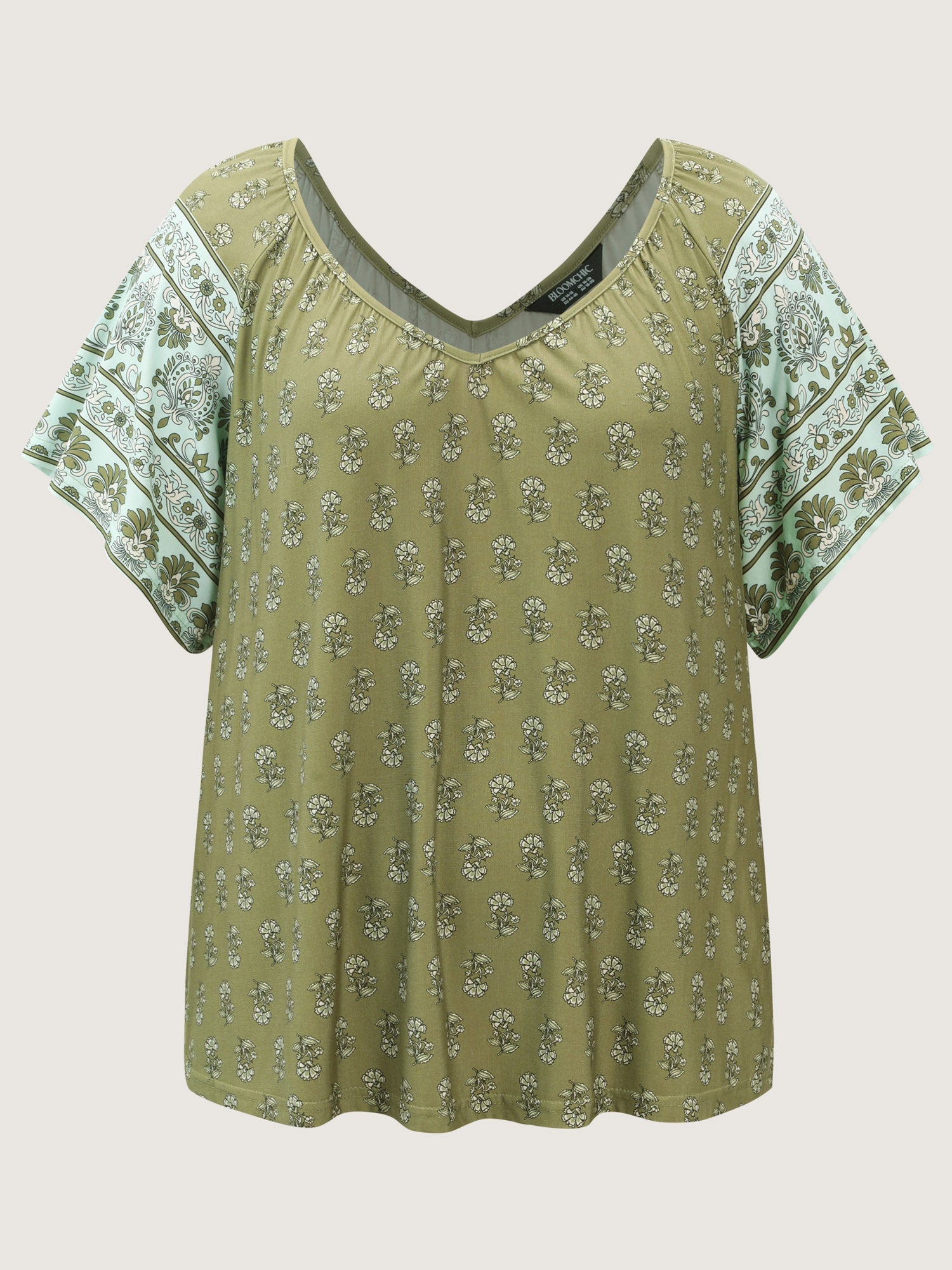 Supersoft Floral Print Flared Sleeve Pleated Knit Top
