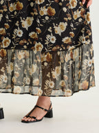 Floral Print Pockets Shirred Mock Neck Maxi Dress