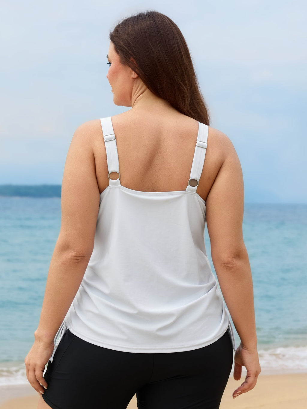 Island Print Drawstring Adjustable Swim Top