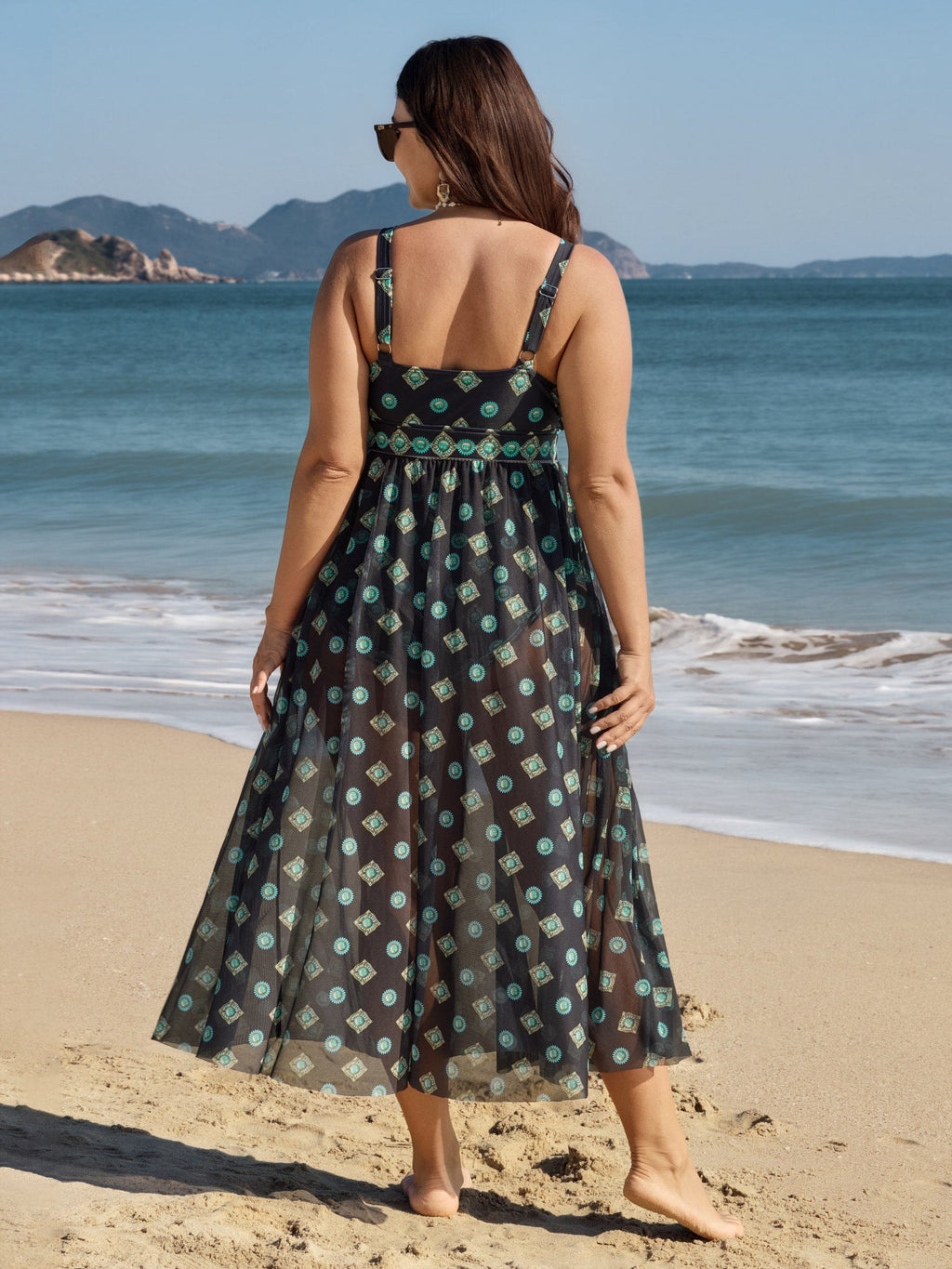 Geometric Print Pleated Tummy-Control One-Piece Swimsuit