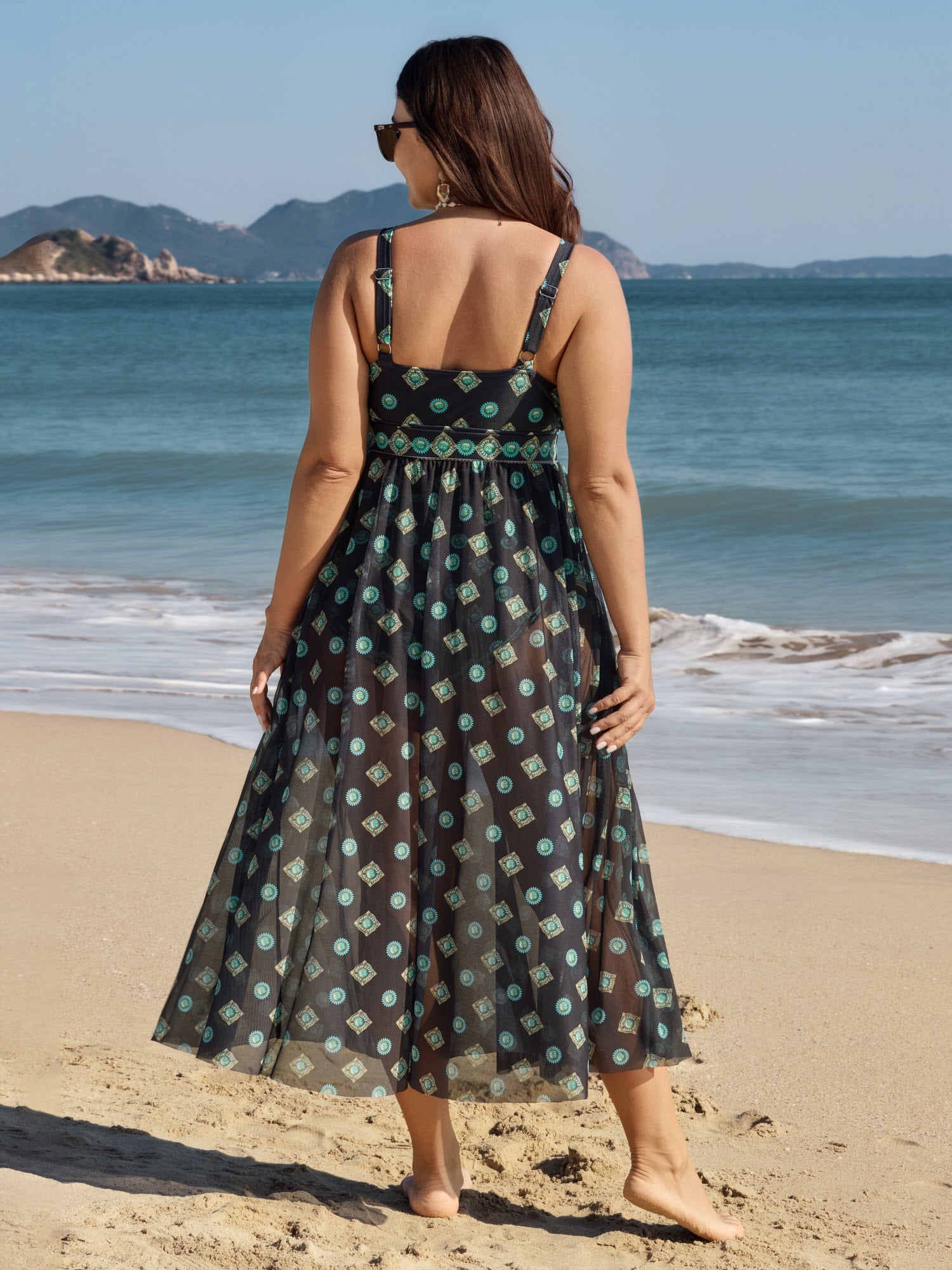 Geometric Print Pleated Tummy-Control One-Piece Swimsuit