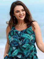 Tropical Flower Print Pockets One-Piece Swimsuit