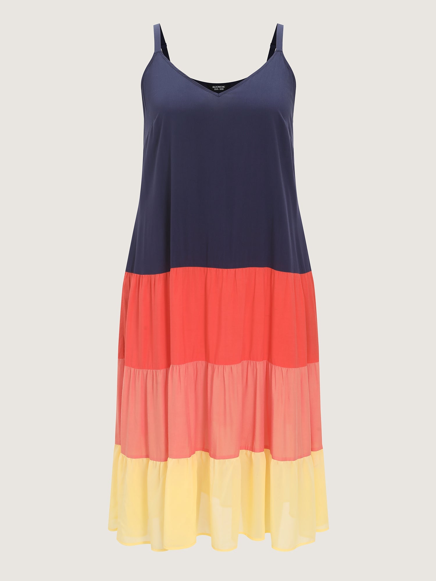 Colorblock Tiered Pockets Cami Midi Dress