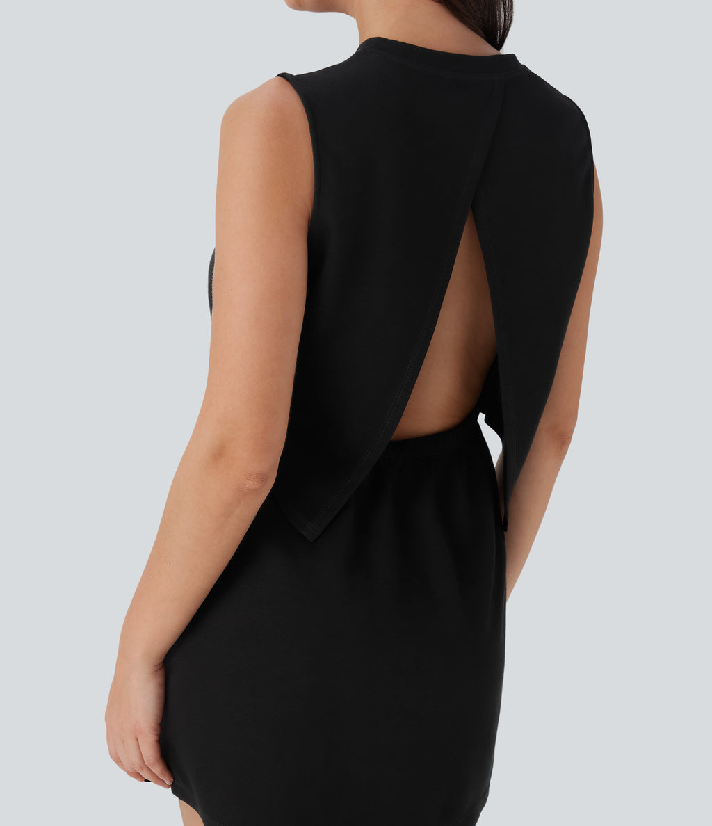 Sleeveless Drawstring 2 Piece Mini Golf Active Dress