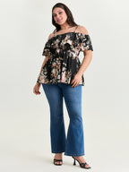 Large Floral Print Cold-Shoulder Blouse