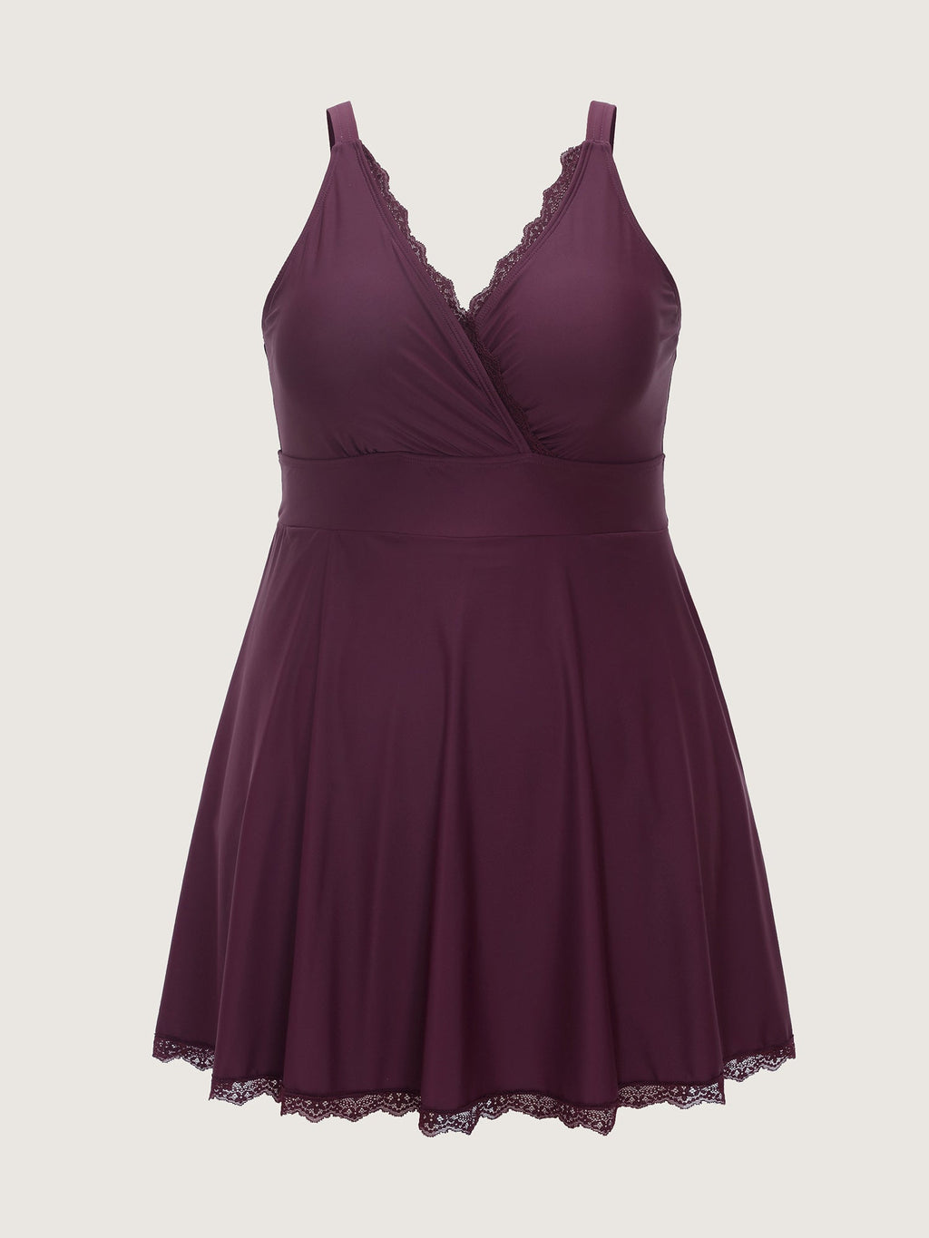 Sheer Lace Neckline Pockets Swim Dress