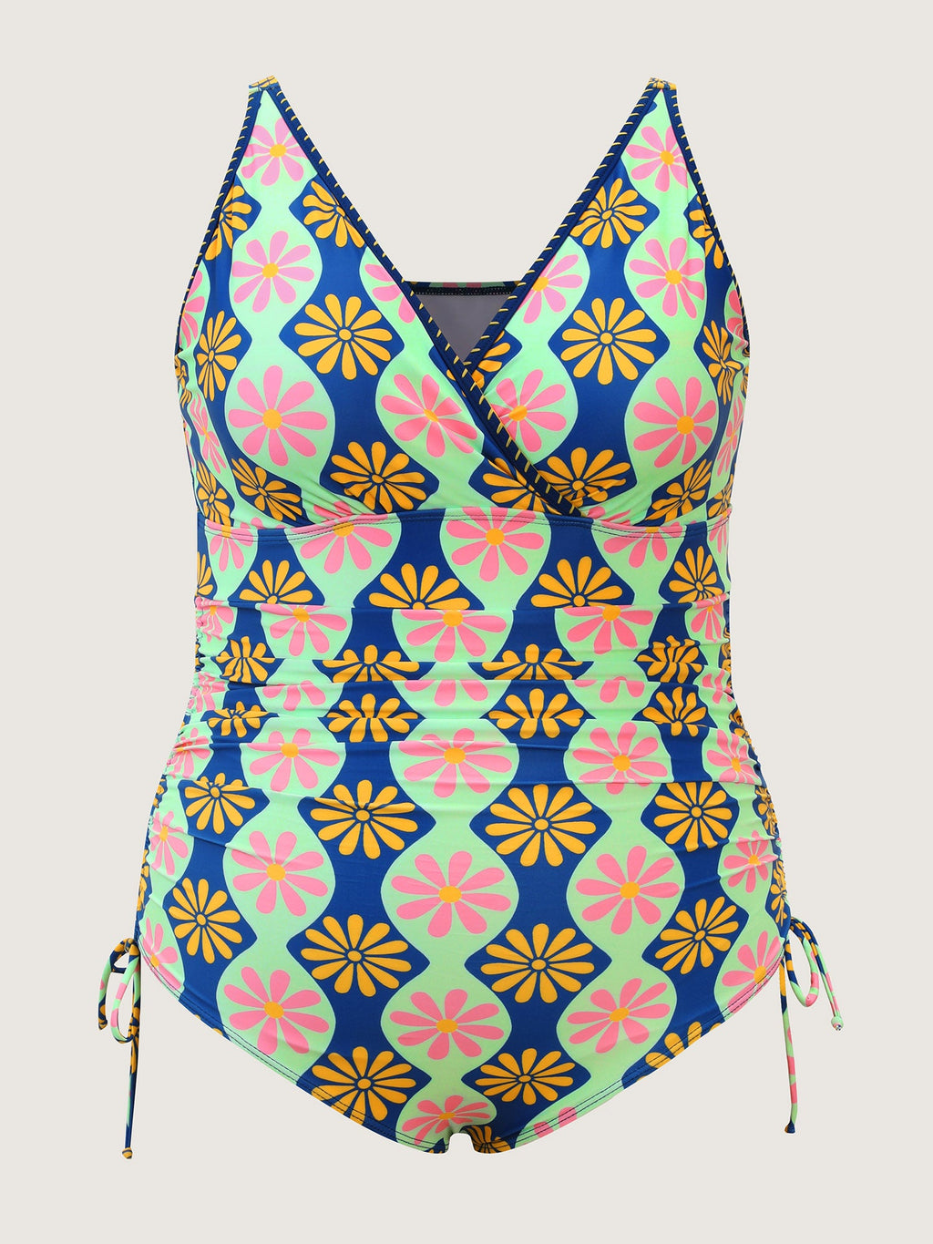 Geometric Print Embroidered One-Piece Swimsuit