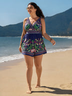 Tropical Print Pockets One-Piece Swimsuit