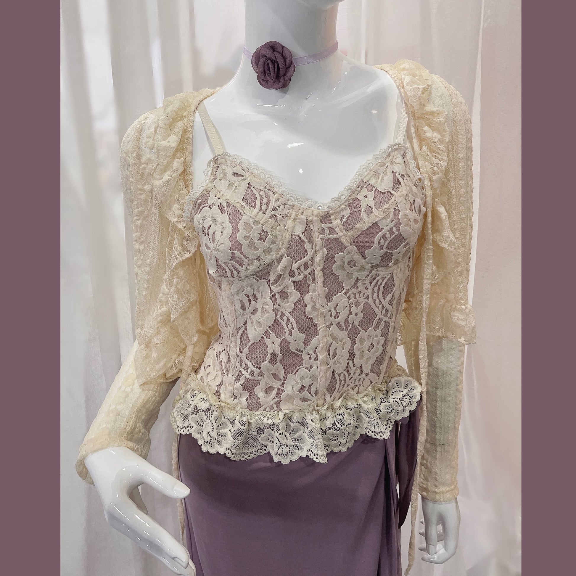 Vintage Lace Lace Up Corset Cami Top