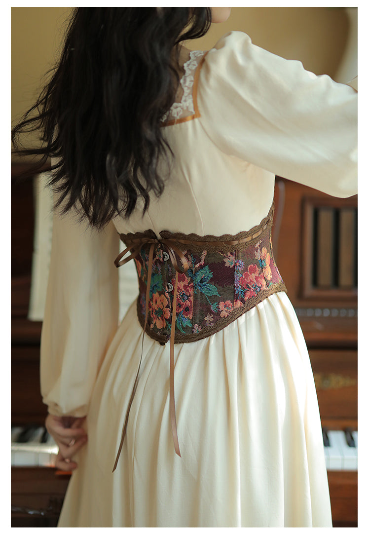 Royalcore Painting Boned Corset + Lace Neck Dress