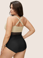 Contrast Twist Front Tummy-Control One Piece Swimsuit