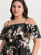Large Floral Print Cold-Shoulder Blouse