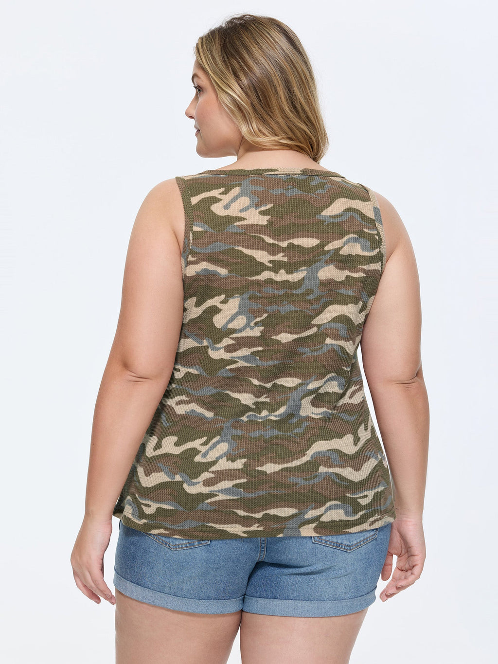Camouflage Textured Wide Strap Tank Top
