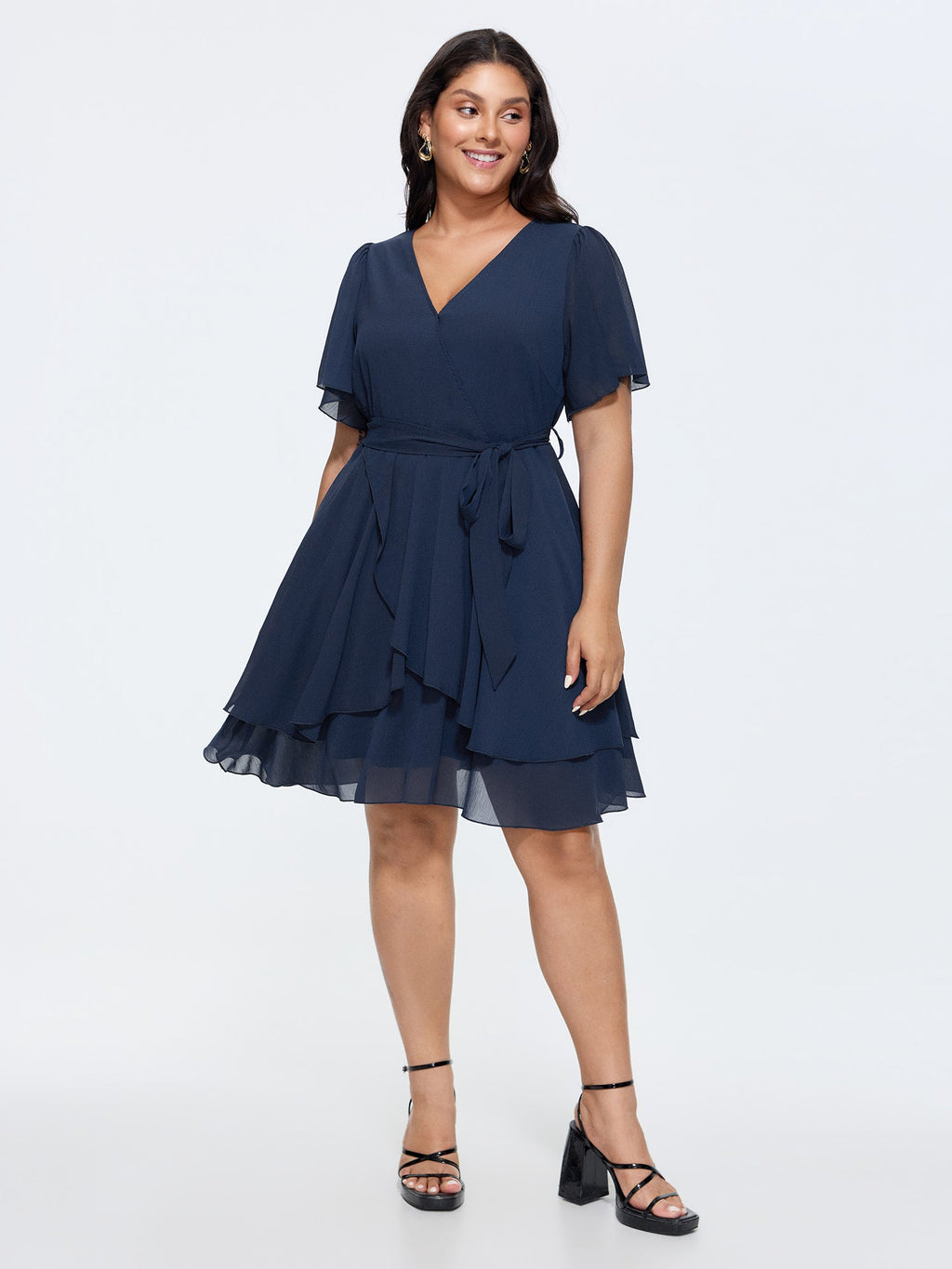 Flared Sleeve Waist-Tie Mini Dress