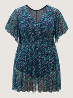 Colorful Sheer Floral Print Swim Dress